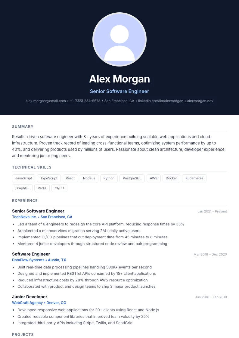 Cover résumé template preview