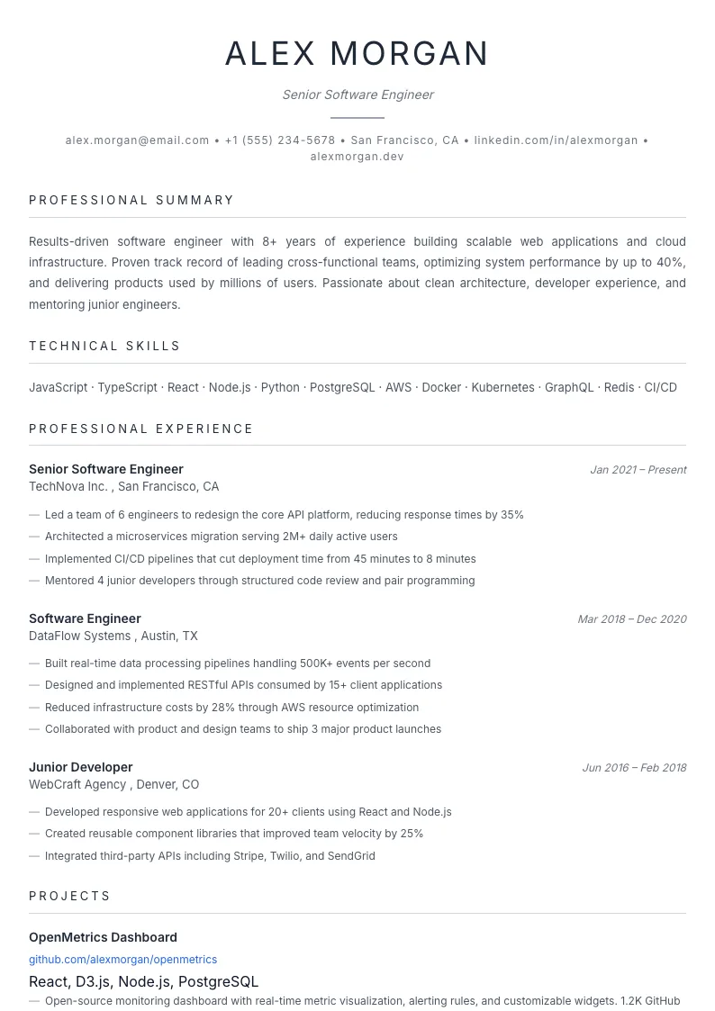 Elegant résumé template — full preview