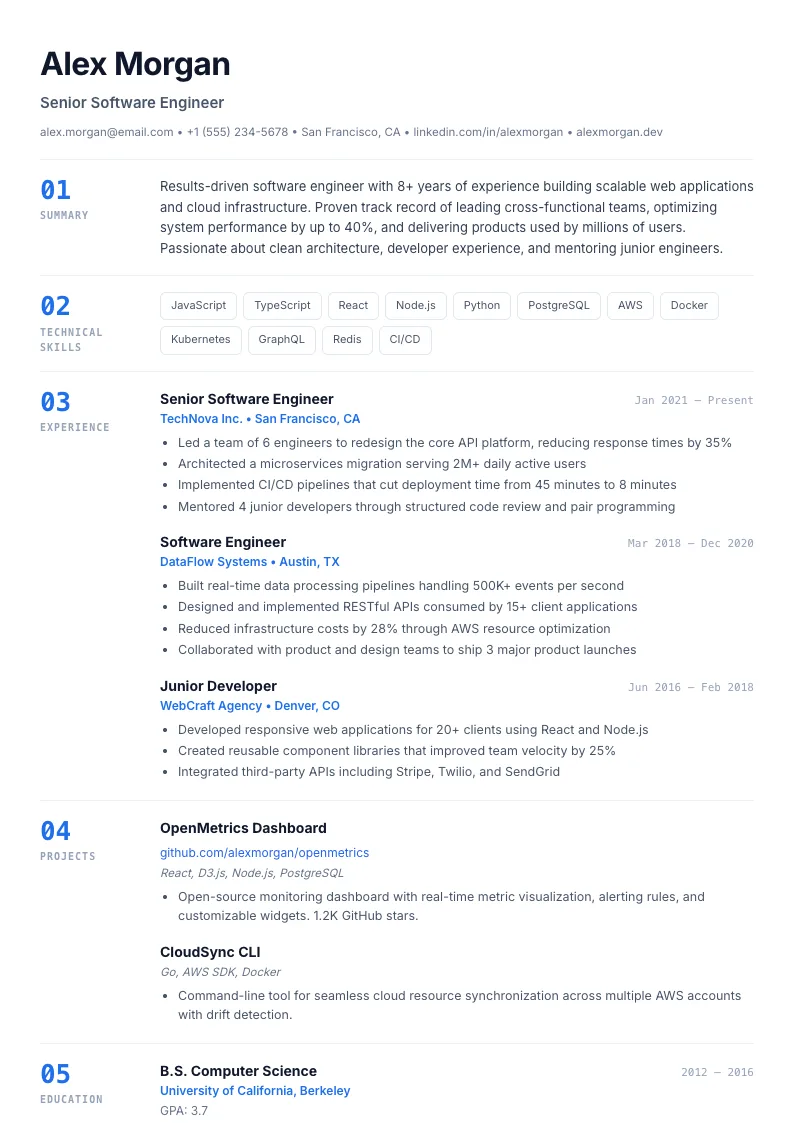 Ledger résumé template — full preview