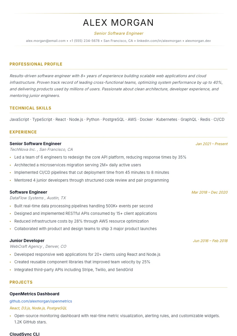 Luxe résumé template — full preview