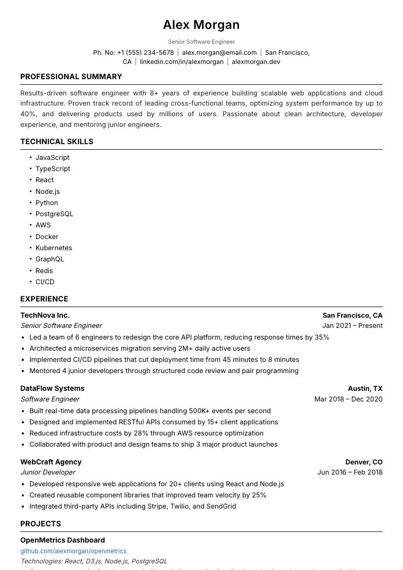 Optimised ATS résumé template — full preview
