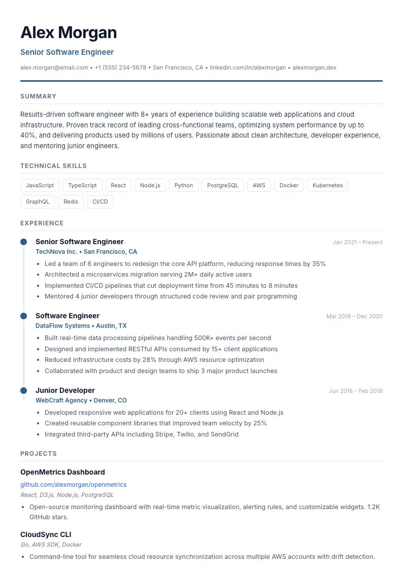 Timeline résumé template — full preview