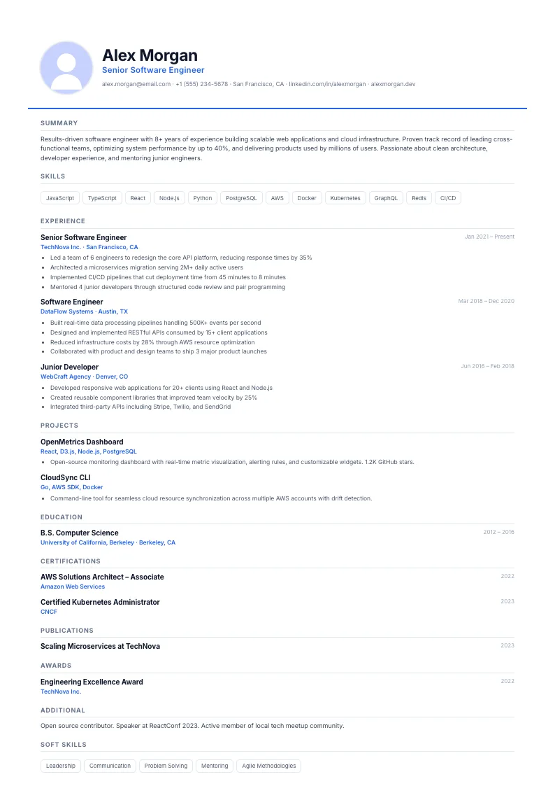 Vector résumé template — full preview